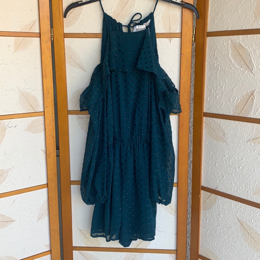 Lurex dot chiffon cold shoulder ruffle romper